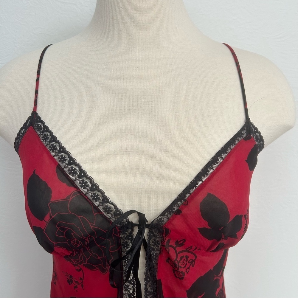 Vintage Victoria’s Secret Tie Front Red and Black Floral Camisole Small - Picture 6 of 7